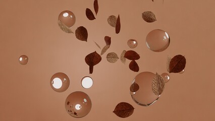 Leaf and bubbles 3D stylized floating