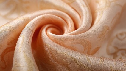 Peach-toned silk fabric, swirled and textured