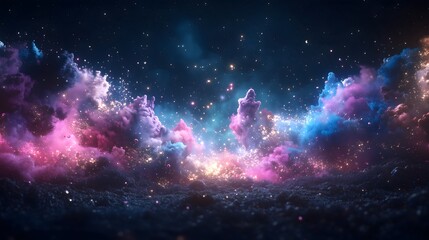 Unique tunnel formed from vertical endless slits surrounded by vibrant cosmic clouds and sparkling stars during a nighttime exploration