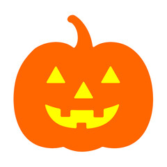 Jack O Lantern halloween pumpkin. Simple icon in orange and yellow.