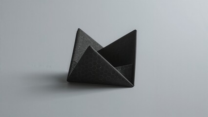 Modern Sculpture: Black Geometric Abstract Art for Minimalist Interior Decor and Home Accessories - Origami Inspired Contemporary Design with Textured Surface and Unique Structure