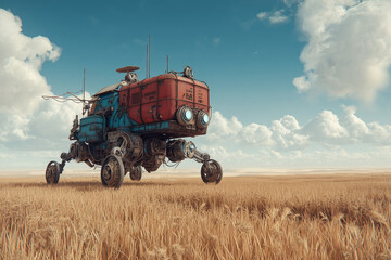 Obraz premium Hybrid of vintage farm machinery and futuristic robotics