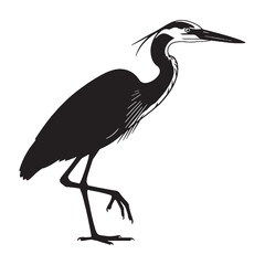 Obraz premium Slim Profile Heron Silhouette – Heron Vector Graphic Highlighting Refined Outline – Bird Silhouette – Black Vector of Heron