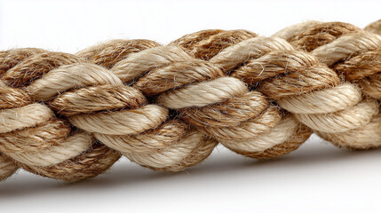 Brown rope laid out on clean white surface.

