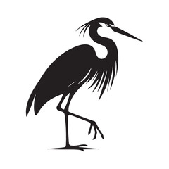 Smooth Neck Heron Silhouette – Heron Vector Graphic Featuring Elegant Bird Design – Bird Silhouette – Black Vector of Heron

