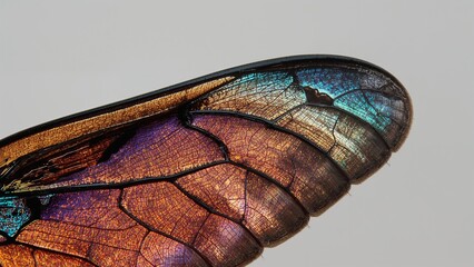 Colorful Iridescent Butterfly Wing: Detailed Macro Photography of Nature's Artistic Texture and Pattern in Entomology