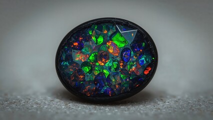 Iridescent Gemstones and Opals: Macro Photography of Black Opal Precious Stones in Jewelry Design