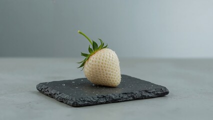 Minimalist Food Photography: Gourmet Presentation with Unusual Organic White Strawberry on Slate and Natural Colors