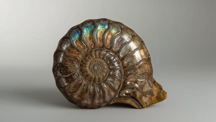 Fossil Ammonite Shell of metal: An Iridescent Exhibition Displaying fossil shell made of metal 