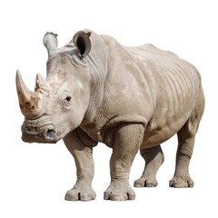 Obraz premium A large, grey rhinoceros stands against a white background