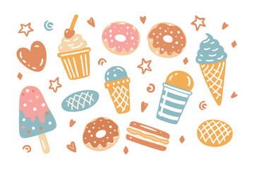 Sweet Treats Delight: An assortment of tempting sweet treats and dessert illustrations, perfect for menus, culinary content, or any design need.  