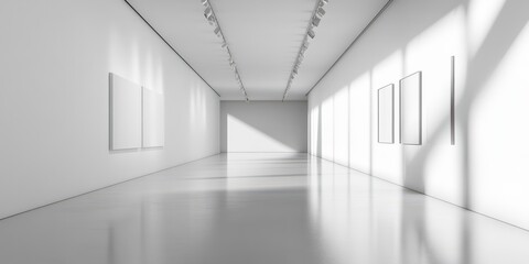 Fototapeta premium Empty gallery space with framed art displays.