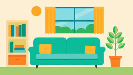Cheerful Living Room with Teal Accents Vector
