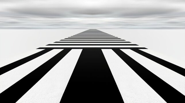 A black and white striped road leading to a horizon.