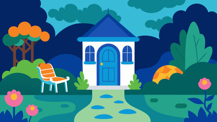 Fototapeta premium Enchanted Garden with Charming Cottage