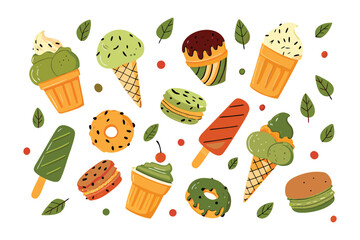 Summer Delights: A vibrant illustration showcases an array of tempting ice creams and treats perfect for a sun-soaked day.