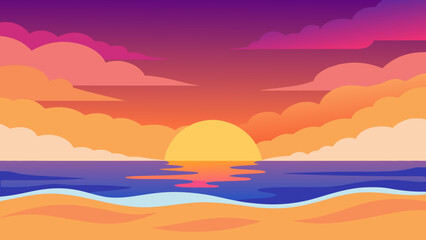 Serene Ocean Sunset with Colorful Sky View