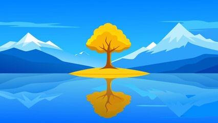 Sunset Landscape with Solitary Tree Artwork