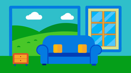 Cartoon Cozy Living Room with Furniture Design