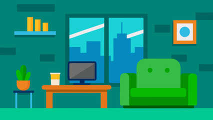 Cartoon Living Room with Modern Interior Design
