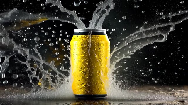 Cold drink can with citrus and splash effect