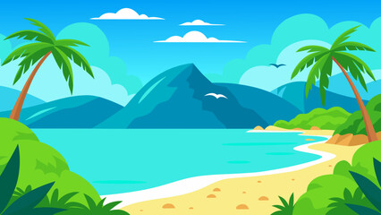 Tropical Paradise Island Vector Art