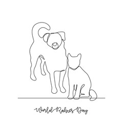 One continuous line drawing of World Rabies Day vector illustration. World Rabies Day themes design concept in simple linear continuous line. Great design for animal dog and social health campaign.