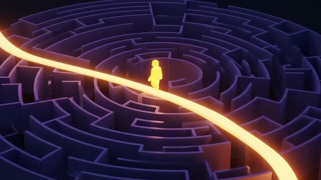 Child navigating glowing path in intricate maze design