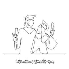 One continuous line drawing of International Student Day vector illustration. International Student Day themes design concept in simple linear continuous line. Great vector design for education.