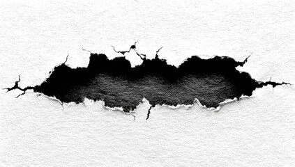 Ripped hole in white paper,  irregular edges