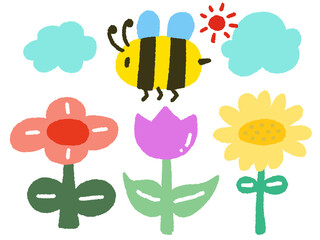 spring bee flower illust