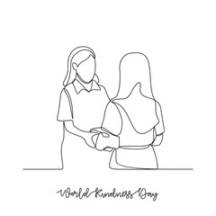One continuous line drawing of World Kindness Day vector illustration. World Kindness Day themes design concept in simple linear continuous line. Great vector design for social issue campaign.