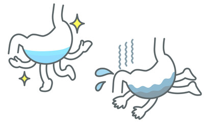 元気な胃と疲れた胃のイラスト