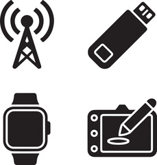 Information technology icon set. pendrive design pad network tower watch