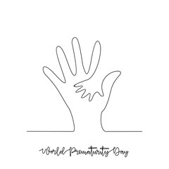 One continuous line drawing of World Prematurity Day vector illustration. World Prematurity Day themes design concept in simple linear continuous line. Great vector design for Healthcare campaign.