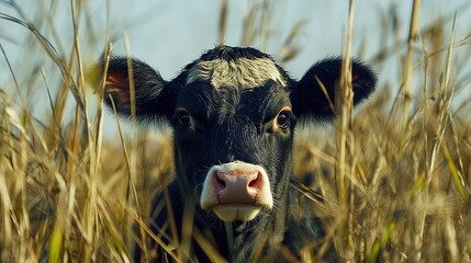 Close-up of a calf in tall grass