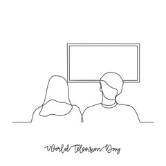 One continuous line drawing of World Television Day vector illustration. World Television Day themes design concept in simple linear continuous line. Great design for social technology campaign.
