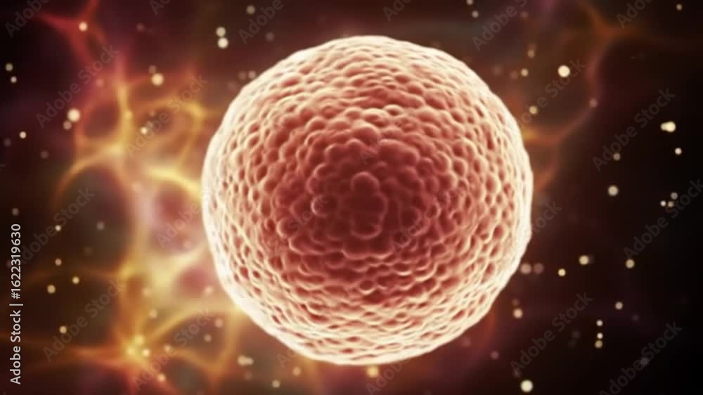 Poster textured sphere floats amidst hazy particles