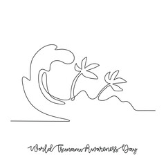 One continuous line drawing of World Tsunami Awareness Day vector illustration. World Tsunami Awareness Day themes design concept in simple linear continuous line. Great design for social campaign.
