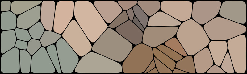 Abstract mosaic pattern with irregular stone shapes in earthy tones of beige, green, and brown, creating a natural and artistic tile effect.

