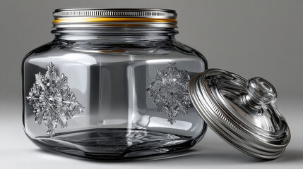 Empty transparent glass jar with metal cap . Vector illustration. Packaging for cereals