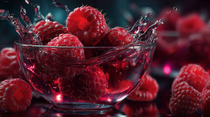 Raspberry juice Fresh fruit splash Vector illustration.