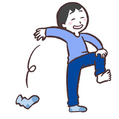靴下を投げ捨てる男性のイラスト