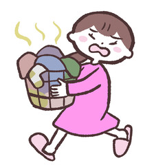 臭い洗濯物を運ぶ女性のイラスト