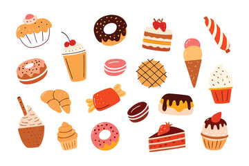 Delicious Delights: A colorful assortment of delectable treats, cakes, pastries, and sweets, tempting the eye with a feast of sugary goodness.