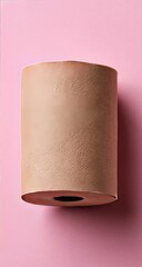A light beige paper roll on a pink background