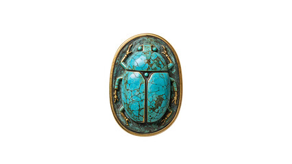 Ancient egyptian scarab amulet turquoise gemstone artifact gold beetle jewelry symbol isolated on white