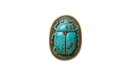 Ancient egyptian scarab amulet turquoise gemstone artifact gold beetle jewelry symbol isolated on white