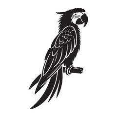 Large Macaw Silhouette – Macaw Vector Graphic with Distinct Tropical Bird Form – Bird Silhouette – Black Vector of Macaw

