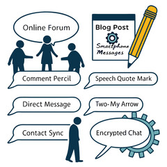 Illustration Art Vector Depicting Online Communication Chat Messaging and Blog Post Concepts in Simple Cartoon Style with Speech Bubbles